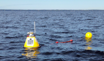 Lake buoy for continuous water quality monitoring and weather station. Photo: Tero Forsman, Pyhäjärvi-Instituutti